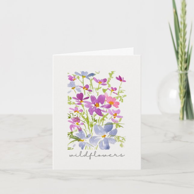 Carte de note à motif de fleur sauvage rose aquare (Devant)