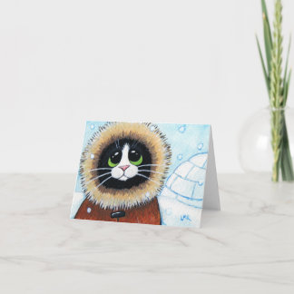 Carte de note animale esquimaude d'art de chat et