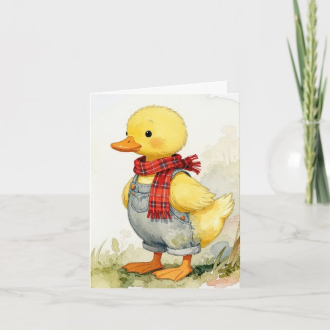 Carte de Note Aquarelle Canard en Salopette (Devant)