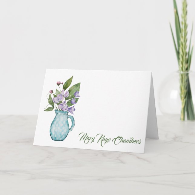 Carte de note Aquarelle Purple Sweet Pea Flowers (Devant)