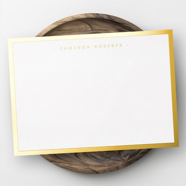 Carte de note avec bordure en feuille d'argent ou  (Name or monogram silver gold foil border note card)
