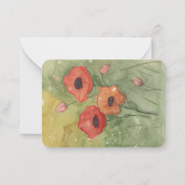 carte de note avec fleurs de pavot peintes à la ma (Devant)