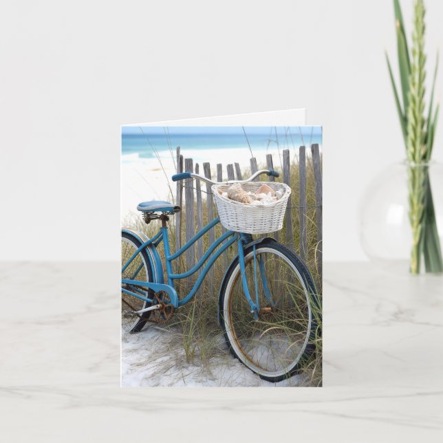 Carte de note bicyclette bleue avec coquillages (Devant)