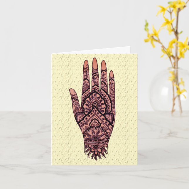 Carte de note blanche Mehndi Tattoo Art Design (Fleur jaune)