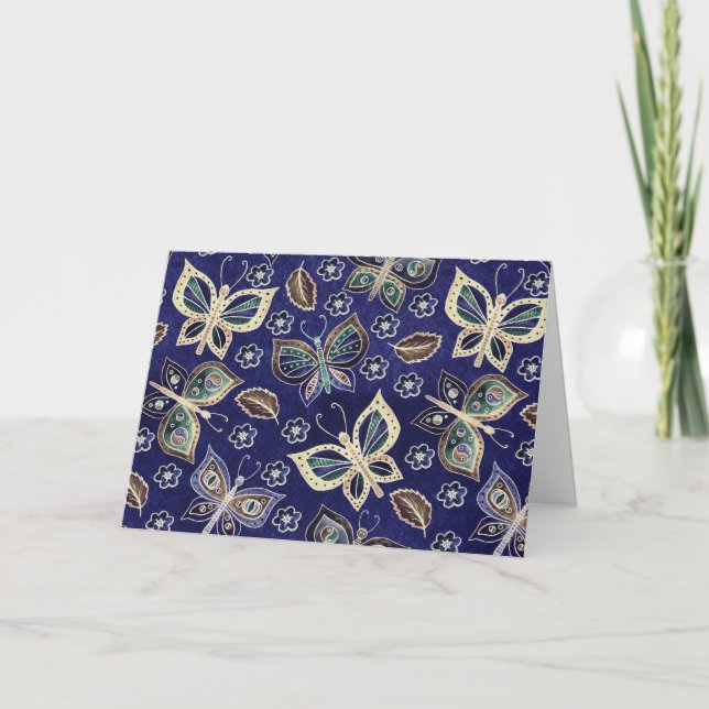 Carte de note blanche Motif à papillon bleu lunair (Devant)