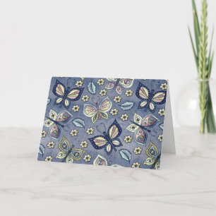 Carte de note blanche Motif à papillon bleu lunair