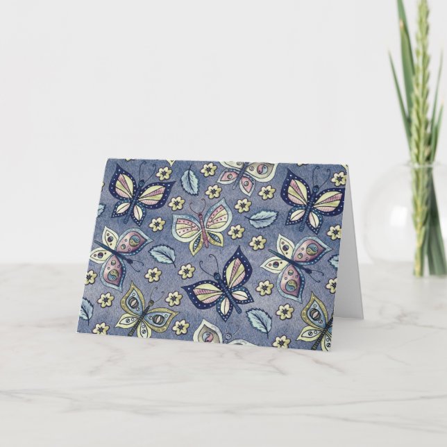 Carte de note blanche Motif à papillon bleu lunair (Devant)