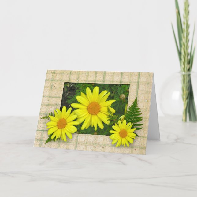Carte de note blanche pour les marguerites jaunes (Devant)