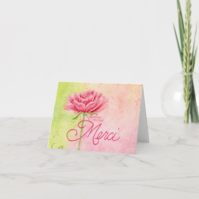 Carte de note blanche rose Merci Merci (Devant)