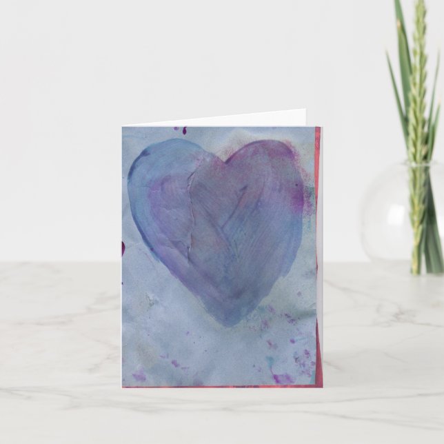 Carte de note bleue d'aquarelle de coeur (Devant)