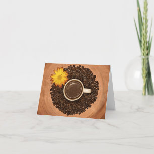 Carte de note café et fleurs jaunes