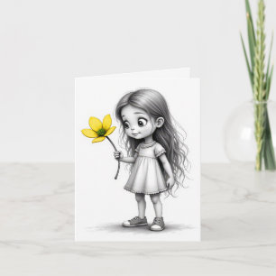 Carte de note Chibi Enfant avec Fleur Jaune