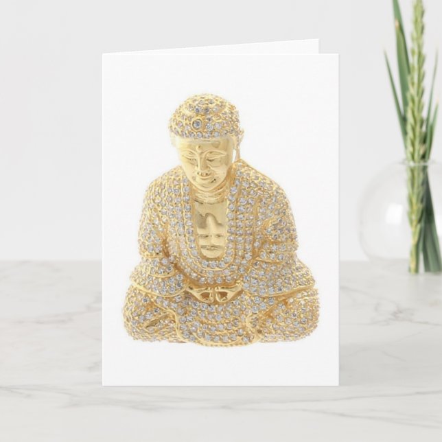 Carte de note d'anniversaire Budda Rhinestone or j (Devant)