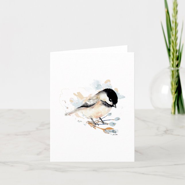 Carte de note d'aquarelle au poulet (Chickadee watercolor blank note card by Jenn Steffen Art
)