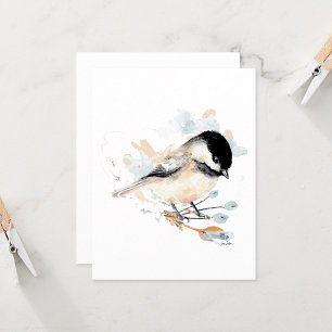 Carte de note d'aquarelle Chickadee Cute