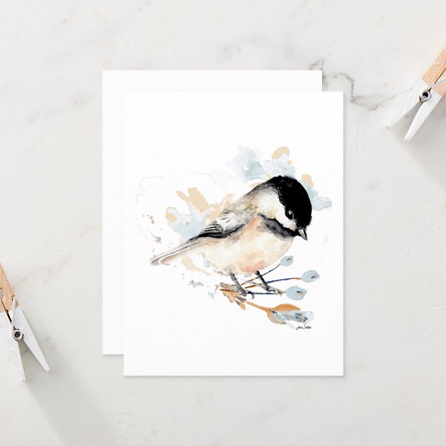 Carte de note d'aquarelle Chickadee Cute (Chickadee watercolor note card from Jenn Steffen Art
)