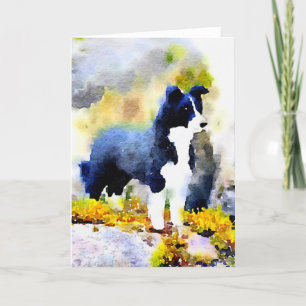 Carte de note d'aquarelle de border collie