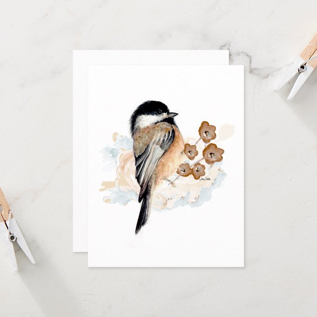 Carte de note d'aquarelle de poulet (Beautiful chickadee watercolor blank note card by Jenn Steffen Art)