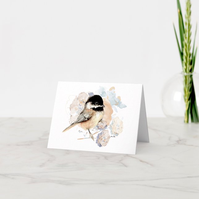 Carte de note d'aquarelle de poulet (Chickadee watercolor notecard by Jenn Steffen Art)