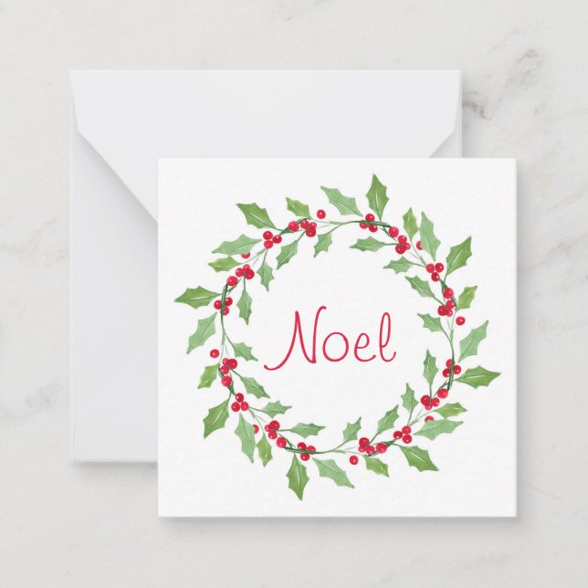 Carte de note d'aquarelle Holly Wreath (Devant)
