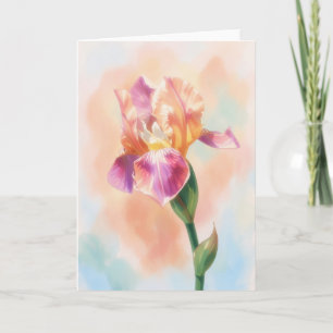 Carte de note d'art à l'aquarelle Fleur d'Iris ros