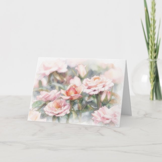 Carte de note d'art à l'aquarelle pastel de roses  (Devant)