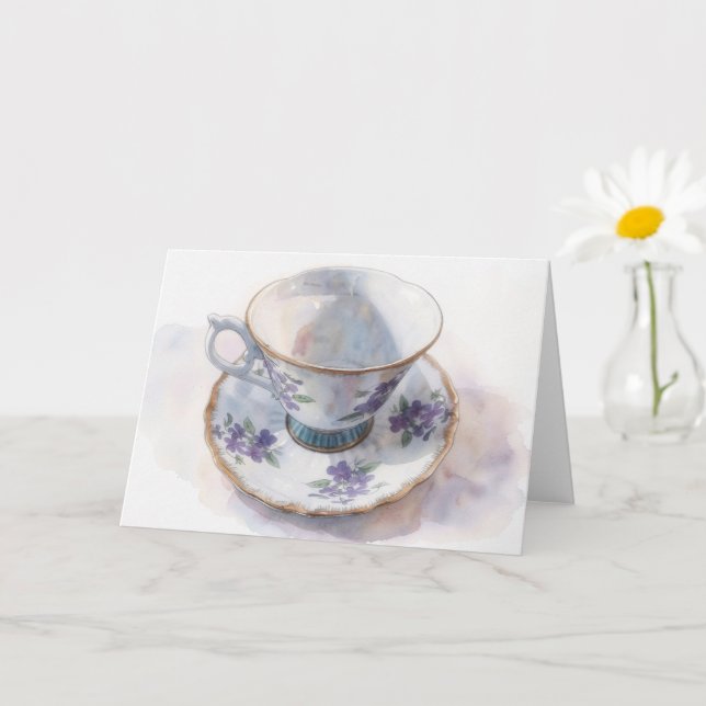 Carte de note d'art de tasse de thé florale (Petite plante)