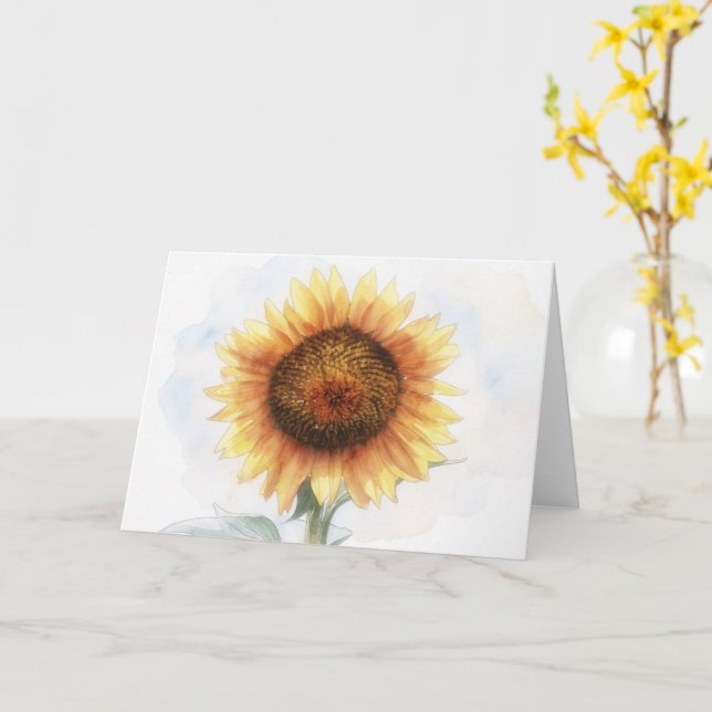 Carte de note d'art de tournesol à l'aquarelle (Fleur jaune)