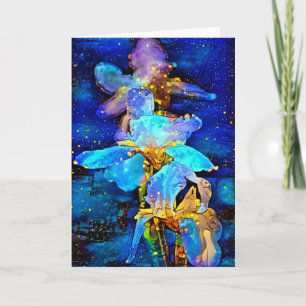 Carte de note d'art floral bleu Iris Fantasy