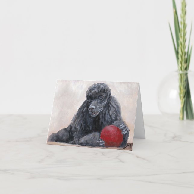 Carte de note d'art pour chien de caniche noir (Devant)