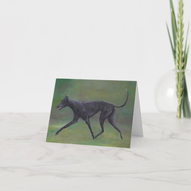 Carte de note d'art pour chien de Trot noir Greyho (Devant)