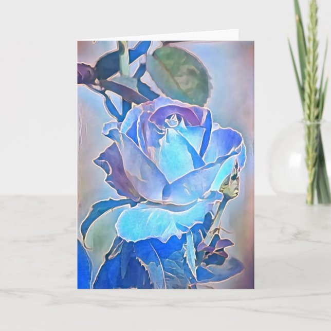Carte de note d'art Rose bleu cristal (Devant)