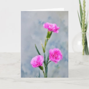 Carte de note d'art Trois Fleurs d'oeillets roses