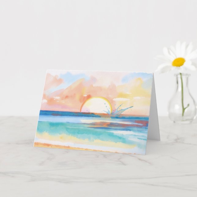 Carte de note d'art tropical de coucher de soleil  (Petite plante)