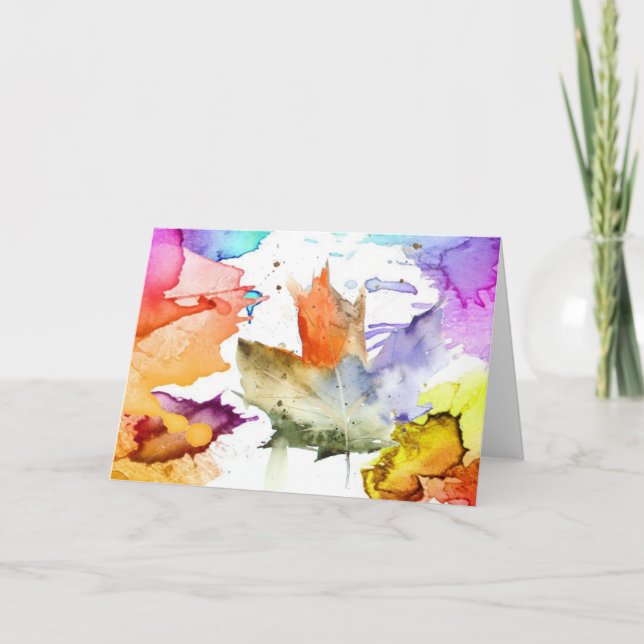 Carte de note de blanc d'aquarelle de feuille (Devant)