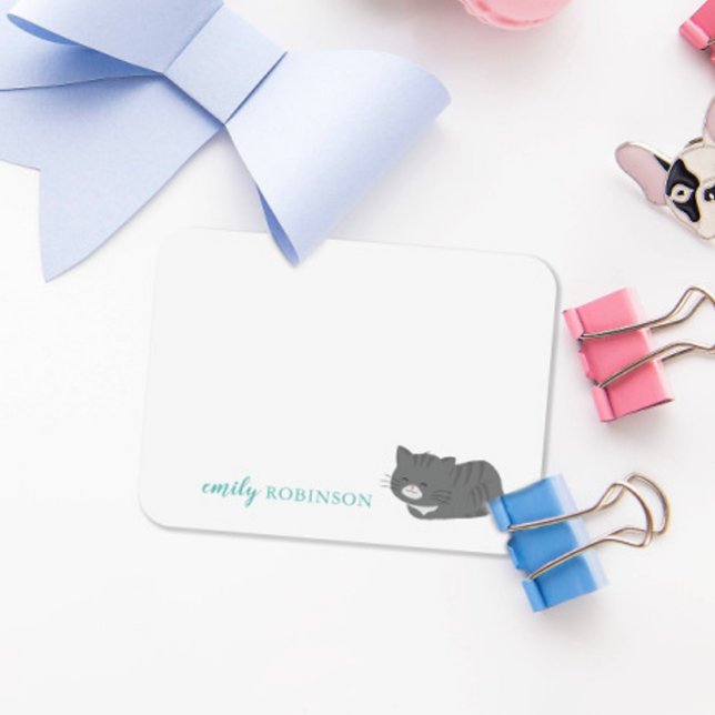 Carte de note de chat gris mou personnalisée (Créateur téléchargé)