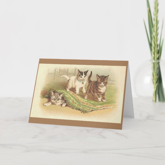 Carte de note de chatons vintage jouant (Devant)