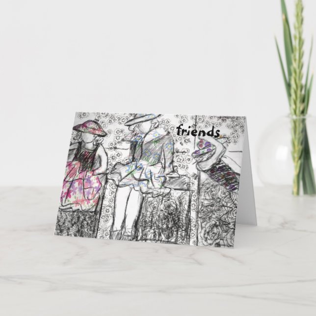 Carte de note de collage de dessin au charbon de l (Devant)