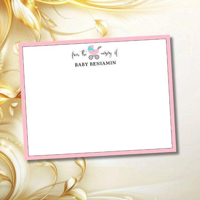 Carte de note de crèche de voiture pour bébé rose  (Créateur téléchargé)
