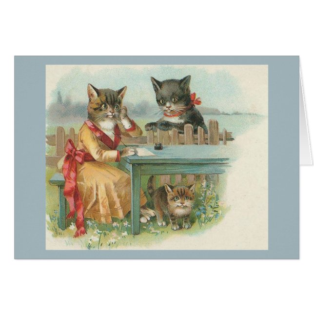Carte de note de famille de chats vintage (Devant horizontal)