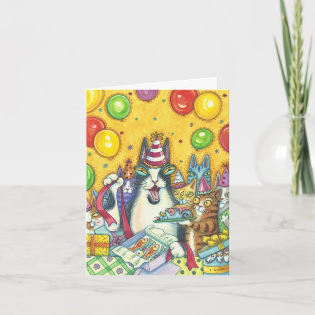 CARTE de NOTE de JOYEUX ANNIVERSAIRE de chats de N (Devant)