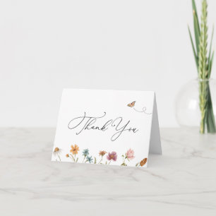 Carte de note de Merci Papillon fleur sauvage