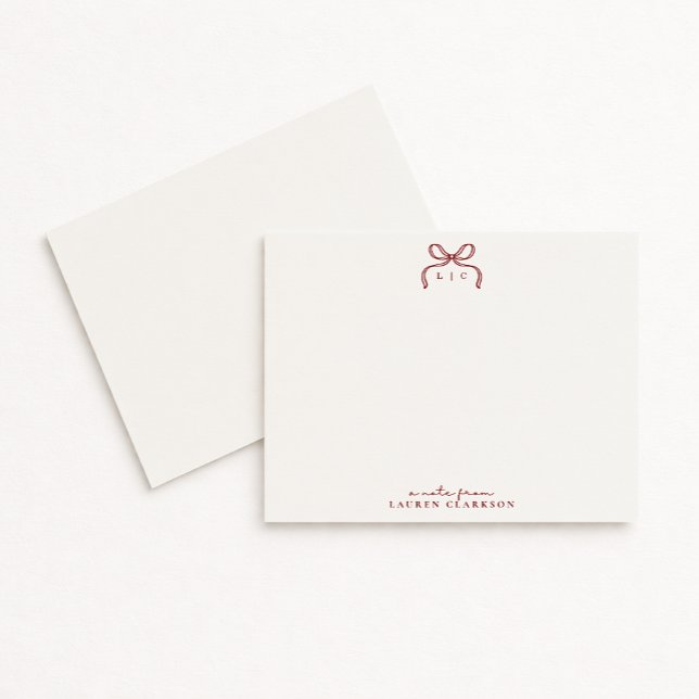 Carte de note de monogramme à nœud rouge dessiné à (Créateur téléchargé)