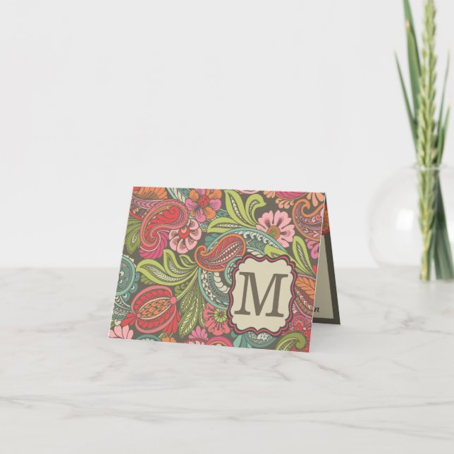 Carte de note de monogramme de Paisley Cyngalese (Devant)