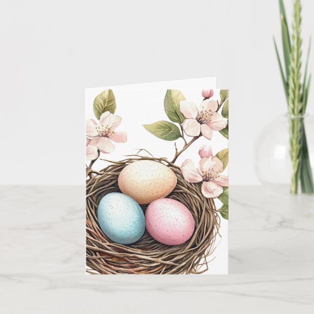 Carte de note de nid d'oiseau pastel de printemps (Devant)
