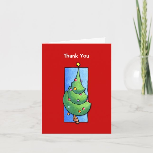 Carte de note de Noël Arbre rouge Merci (Devant)