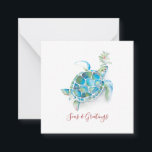 Carte de note de Noël Mini Beach Sea Turtle<br><div class="desc">Souhaitez à vos amis et à votre famille un Noël sur la plage avec ma carte de voeux carré à thème tropical amusant et unique dans une petite taille. Ce pack de cartes de Noël mini plage mignonne présente mes originaux aquarelles tortues de mer et des oeuvres d'art verdoyantes dans...</div>