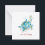 Carte de note de Noël Mini Beach Sea Turtle<br><div class="desc">Souhaitez à vos amis et à votre famille un Noël sur la plage avec ma carte de voeux carré à thème tropical amusant et unique dans une petite taille. Ce pack de cartes de Noël mini plage mignonne présente mes originaux aquarelles tortues de mer et des oeuvres d'art verdoyantes dans...</div>