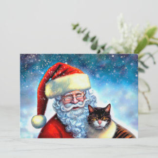 Carte de note de Noël Père Noël et Cat Flat