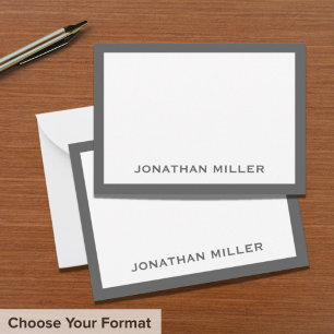 Carte de note de nom blanc gris simple